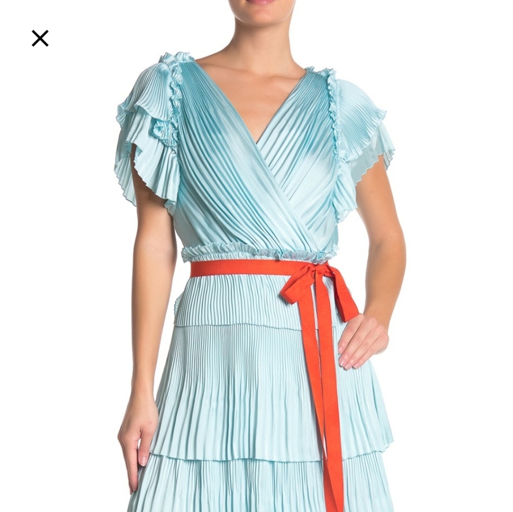 NWT: DVF Sasha Pleated Ruffle Silk Wrap Dress in Bright Ice - Picture 2 of 5